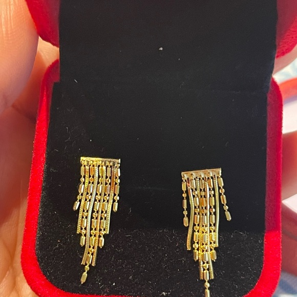 18k GOLD PLATED OVER SOLID STERLING SILVER 925 TASSEL EARRINGS - Picture 4 of 5